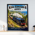 King Edward II 6023 Steam Train Poster, GWR Locomotive, Devon Coastal Scene (Print)