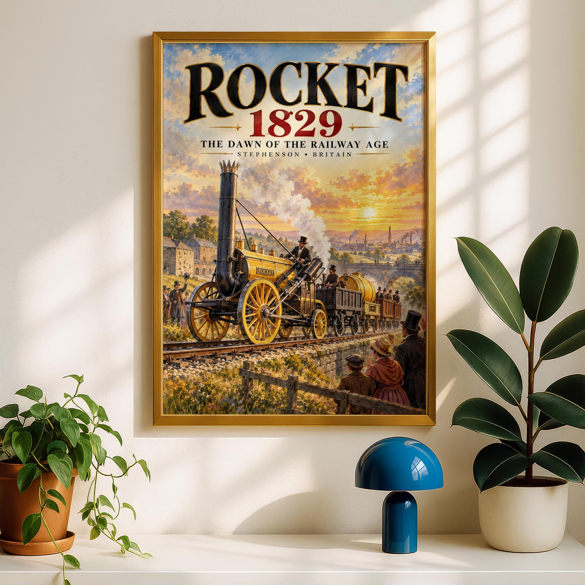 Stephenson's Rocket 1829 Steam Train Poster, Victorian Railway Art Print, Industrial Britain Wall Decor
