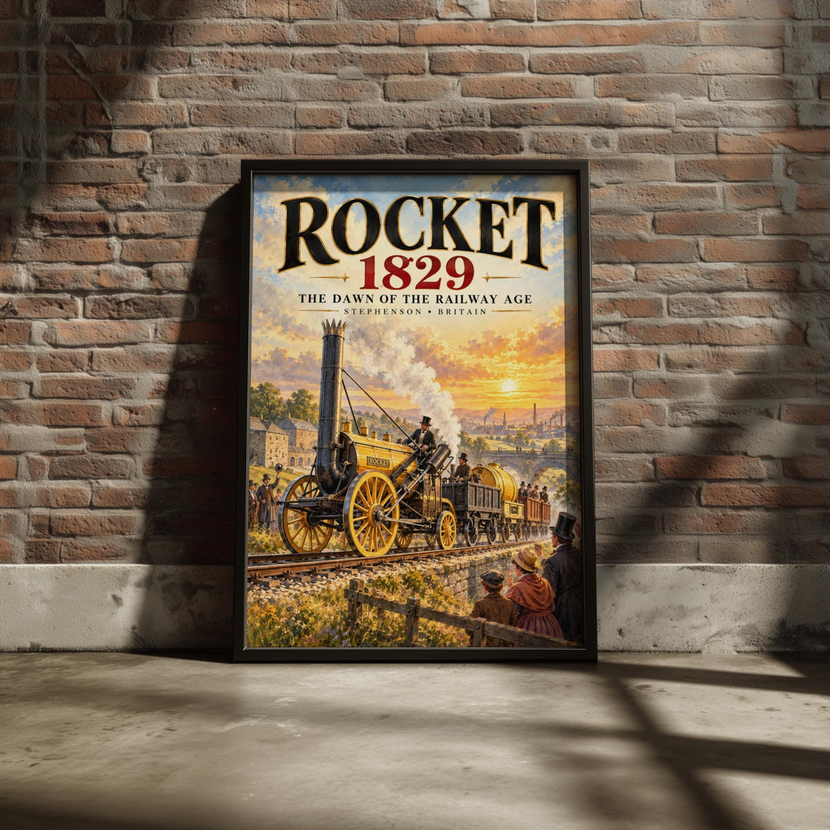 Stephenson's Rocket 1829 Steam Train Poster, Victorian Railway Art Print, Industrial Britain Wall Decor