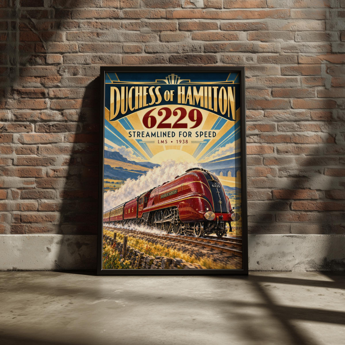 Duchess of Hamilton 6229 LMS Steam Train Poster, Art Deco Railway Print (1938)