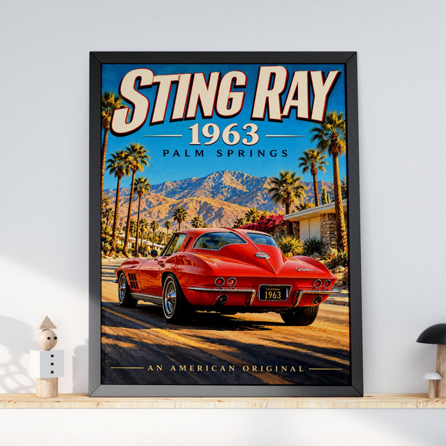 1963 Corvette Sting Ray Palm Springs Poster, Retro American Muscle Car Art (Print)