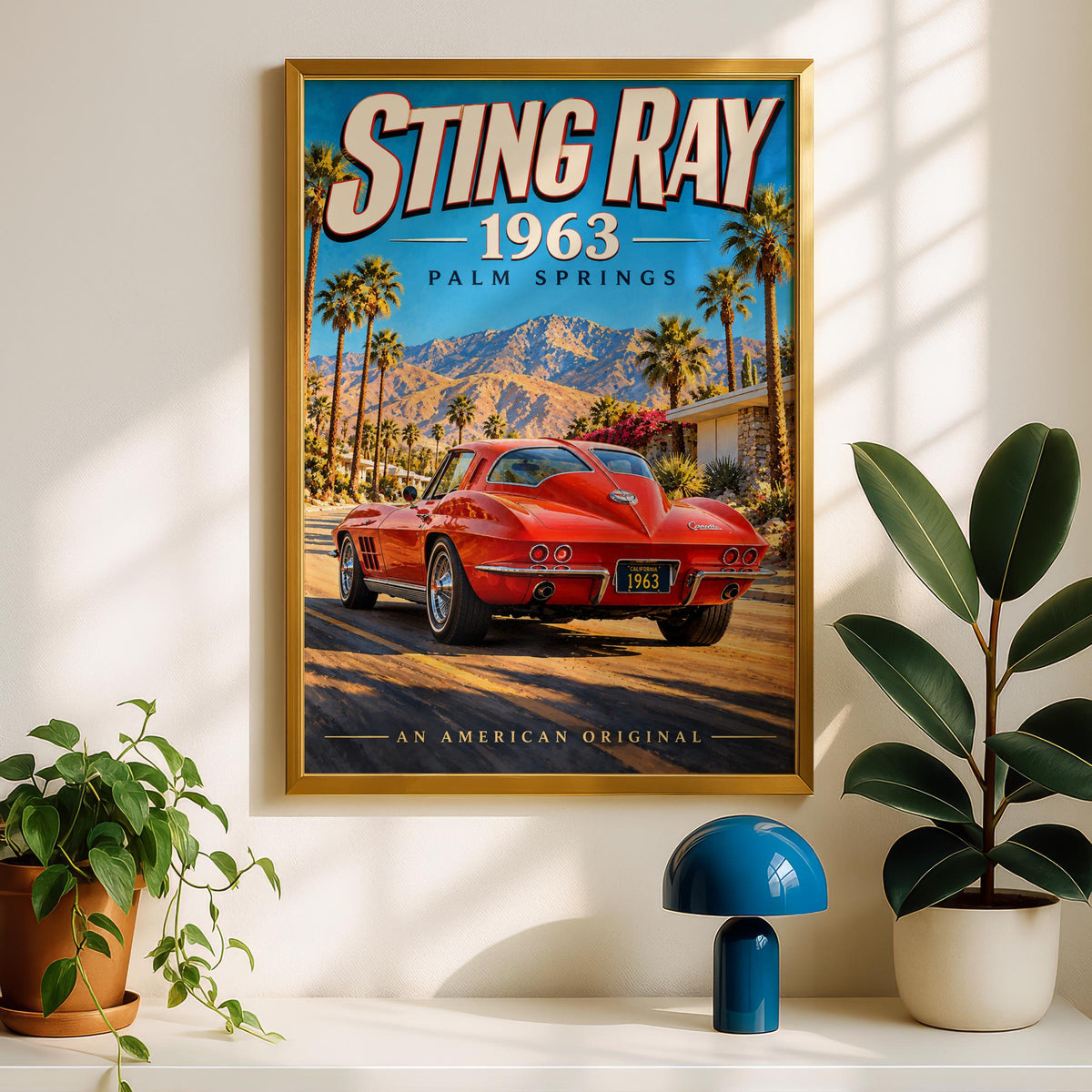 1963 Corvette Sting Ray Palm Springs Poster, Retro American Muscle Car Art (Print)