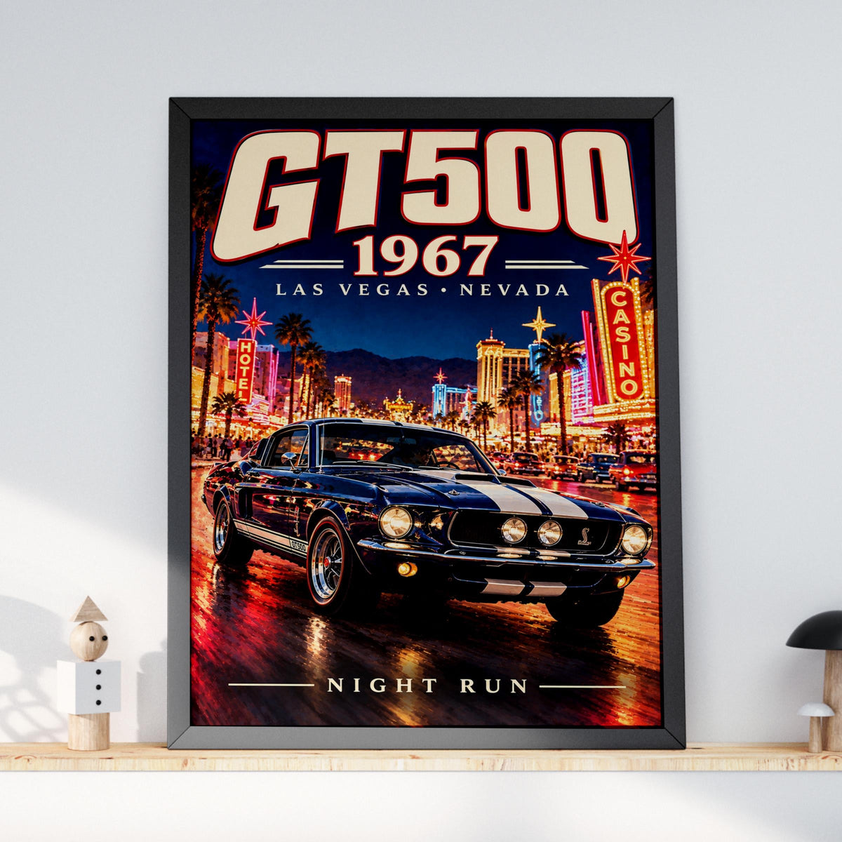 1967 Shelby GT500 Las Vegas Night Run Poster, Retro Muscle Car Wall Art (Print)