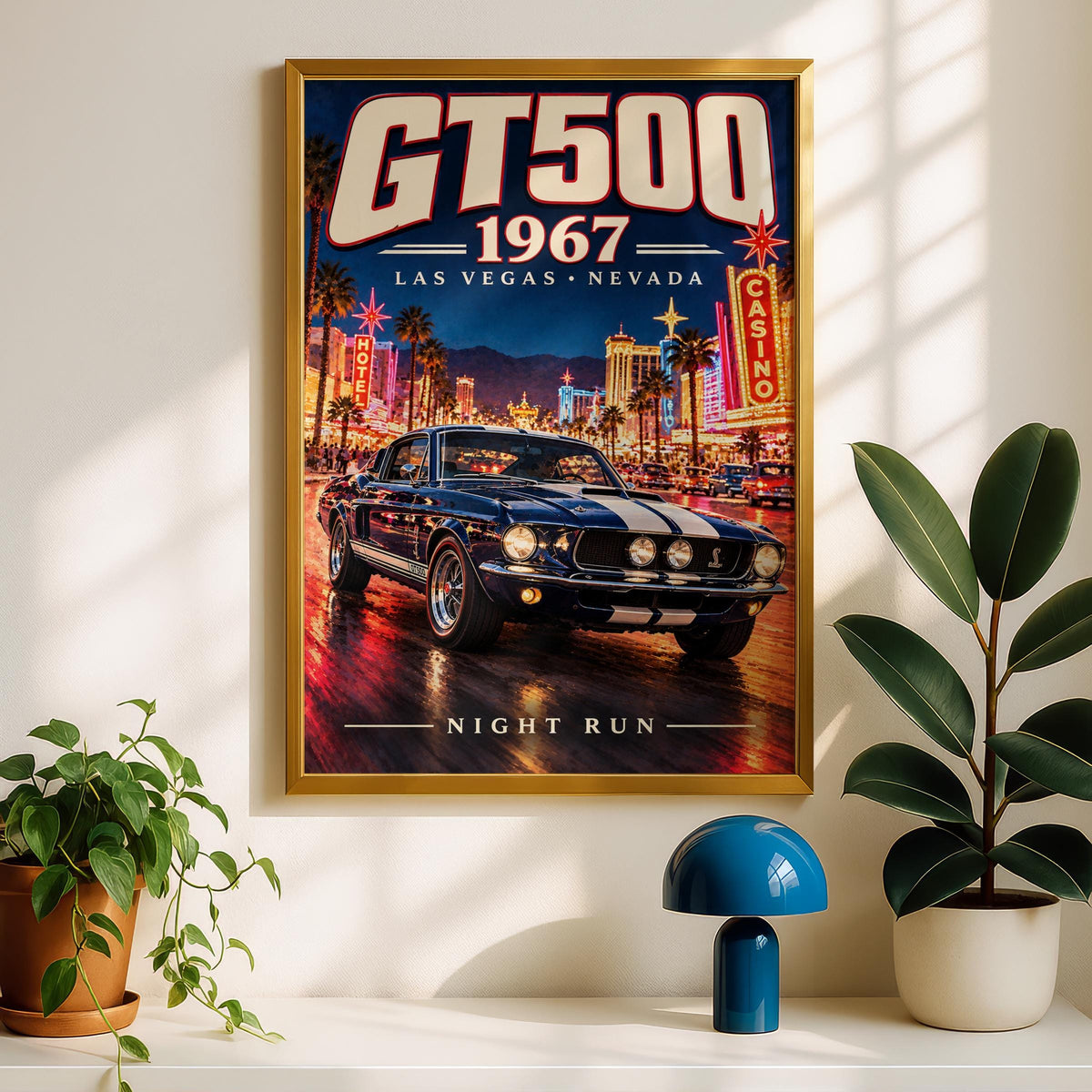 1967 Shelby GT500 Las Vegas Night Run Poster, Retro Muscle Car Wall Art (Print)