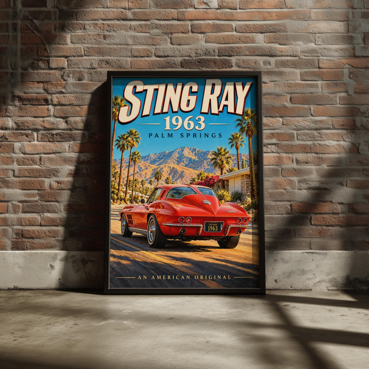 1963 Corvette Sting Ray Palm Springs Poster, Retro American Muscle Car Art (Print)