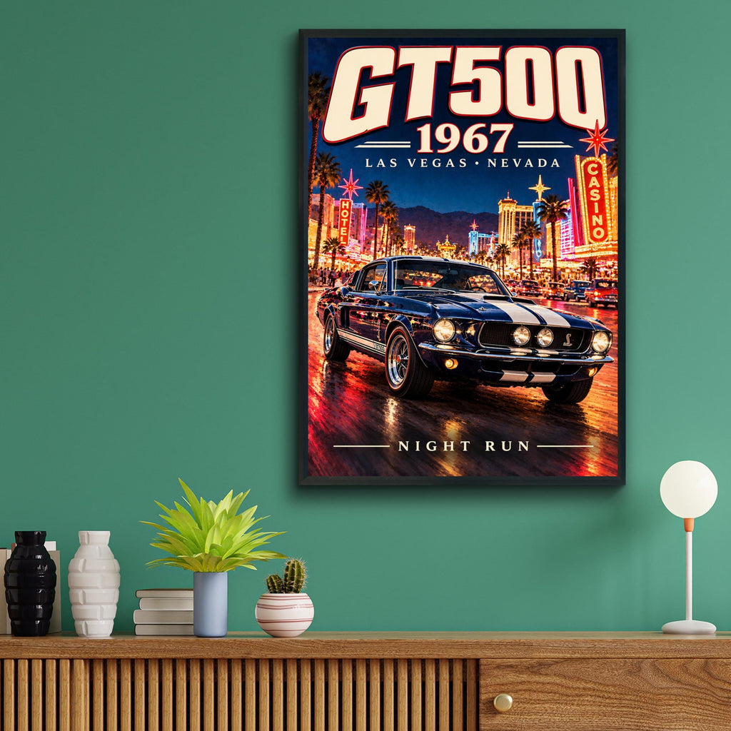 1967 Shelby GT500 Las Vegas Night Run Poster, Retro Muscle Car Wall Art (Print)