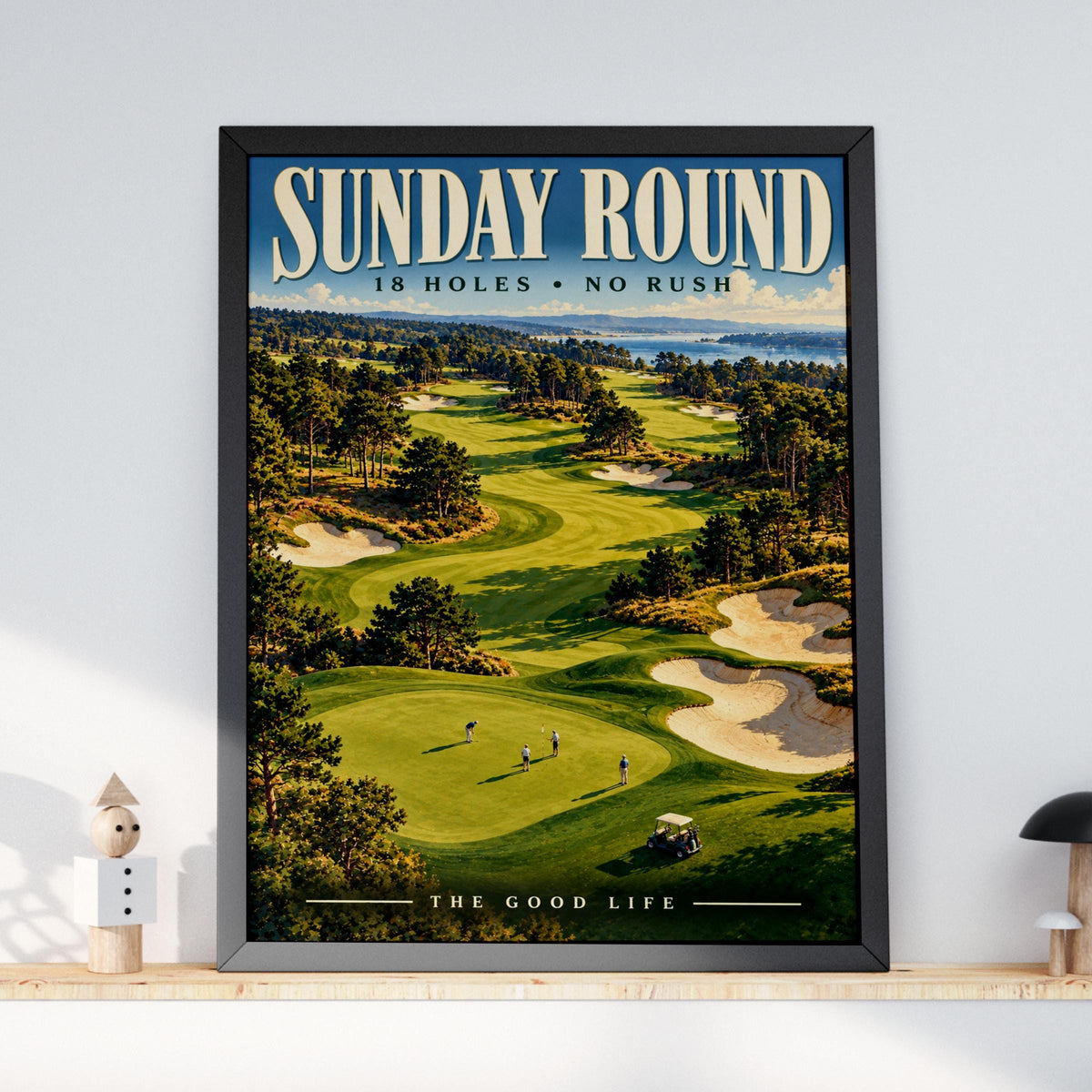 Sunday Round Golf Course Poster, 18 Holes No Rush Print, Vintage Style Golfer Gift