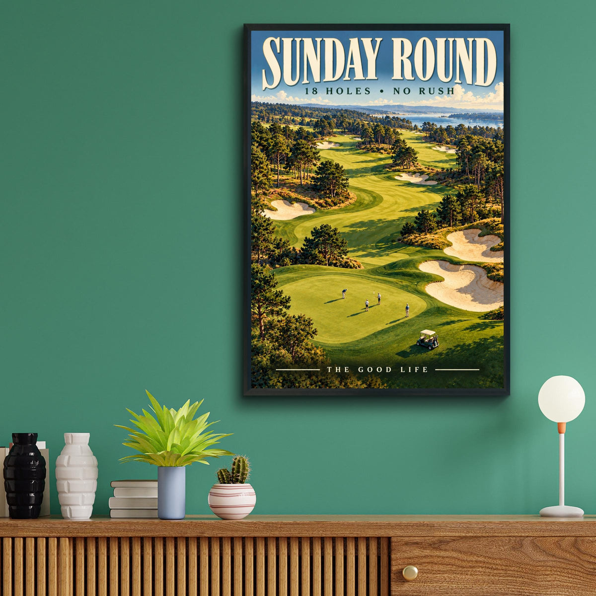 Sunday Round Golf Course Poster, 18 Holes No Rush Print, Vintage Style Golfer Gift