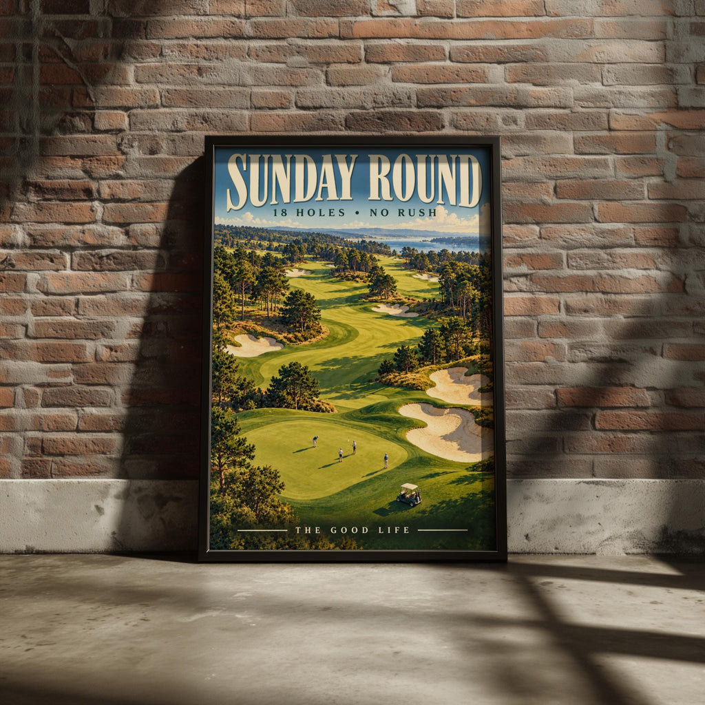 Sunday Round Golf Course Poster, 18 Holes No Rush Print, Vintage Style Golfer Gift