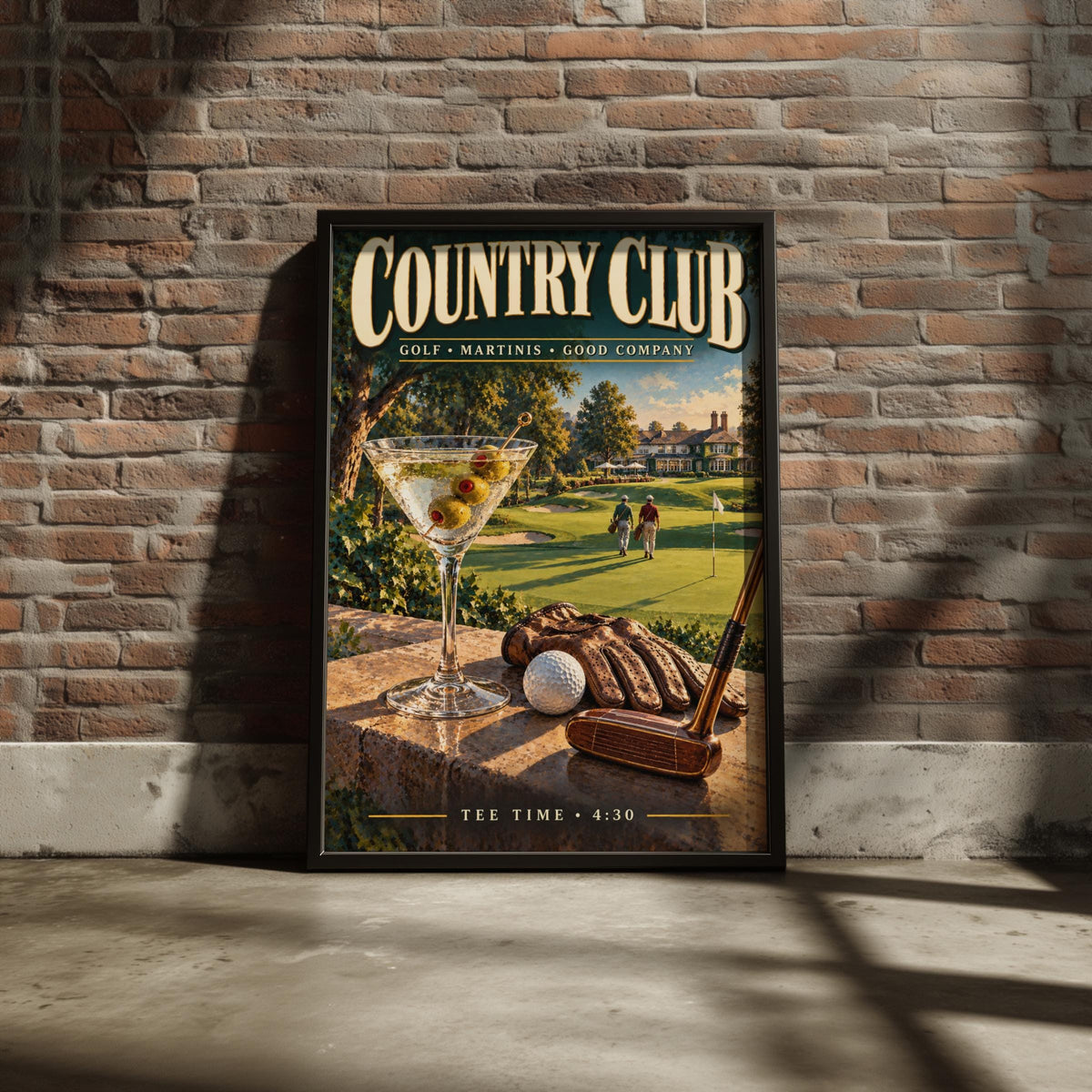 Vintage Country Club Golf Martini Poster, Retro Golfer Bar Decor (Printed)