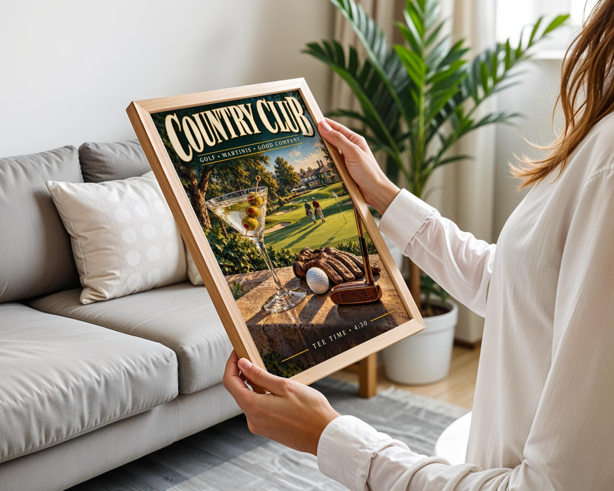 Vintage Country Club Golf Martini Poster, Retro Golfer Bar Decor (Printed)