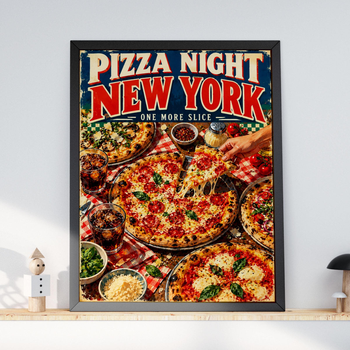 NYC Pizza Night Poster, Retro Italian Food Art Print (Digital Download)