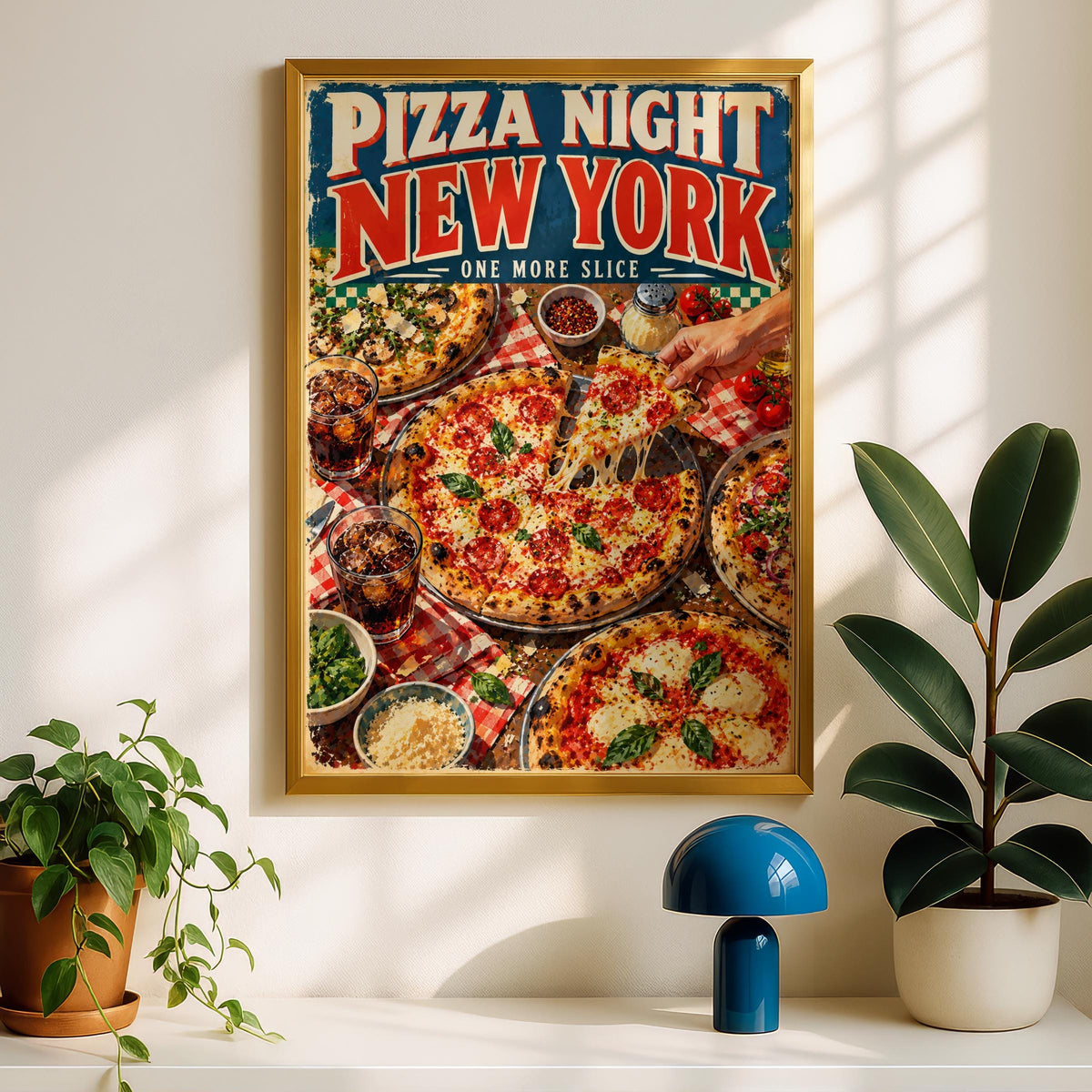 NYC Pizza Night Poster, Retro Italian Food Art Print (Digital Download)