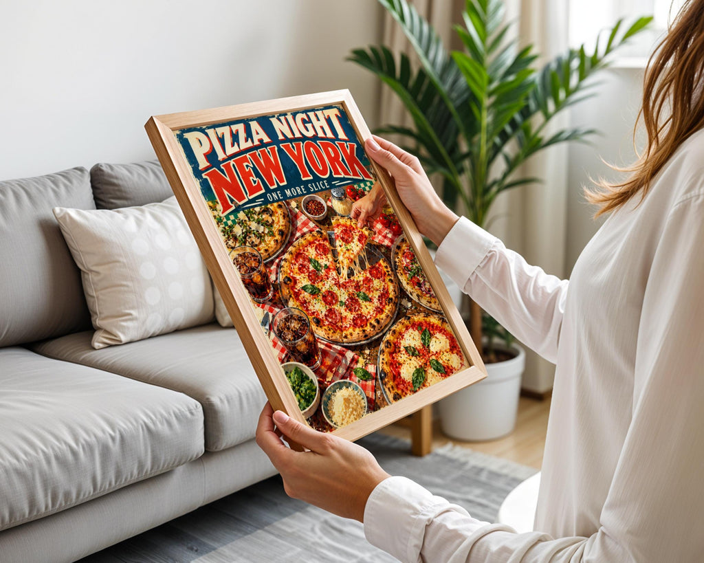 NYC Pizza Night Poster, Retro Italian Food Art Print (Digital Download)