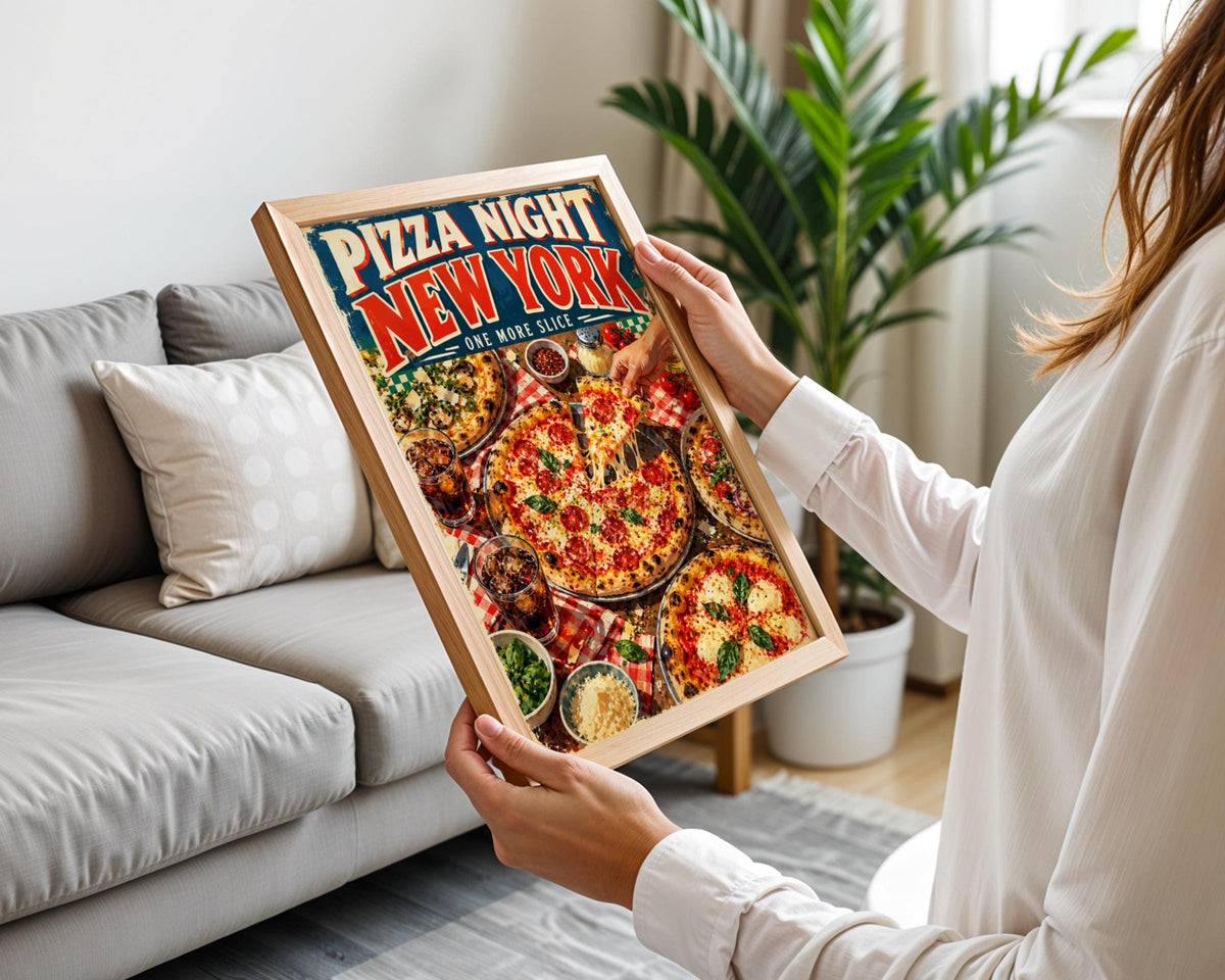 NYC Pizza Night Poster, Retro Italian Food Art Print (Digital Download)