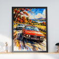Classic BMW Watercolour Poster, Autumn Drive, Retro Car Art Print