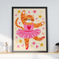 Ballerina Cat Nursery Wall Art, Ginger Tabby Ballet Poster, Pink Tutu Print, Girls Bedroom Decor