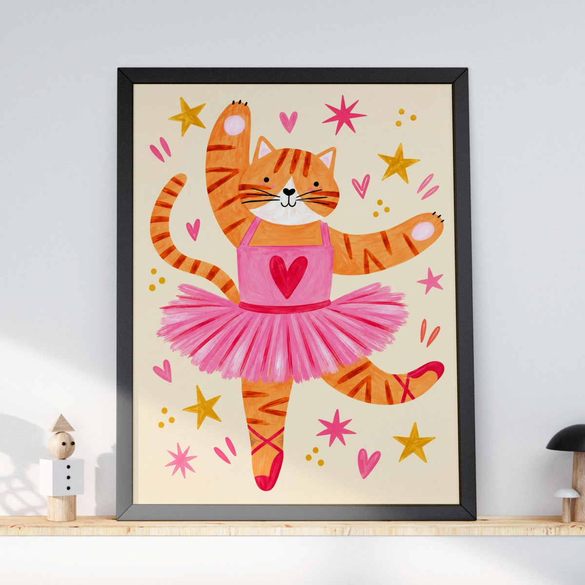 Ballerina Cat Nursery Wall Art, Ginger Tabby Ballet Poster, Pink Tutu Print, Girls Bedroom Decor
