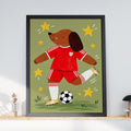 Football Dog Nursery Print, Cute Dog Poster, Red Kit Kids Room Wall Art, Sports Nursery Decor