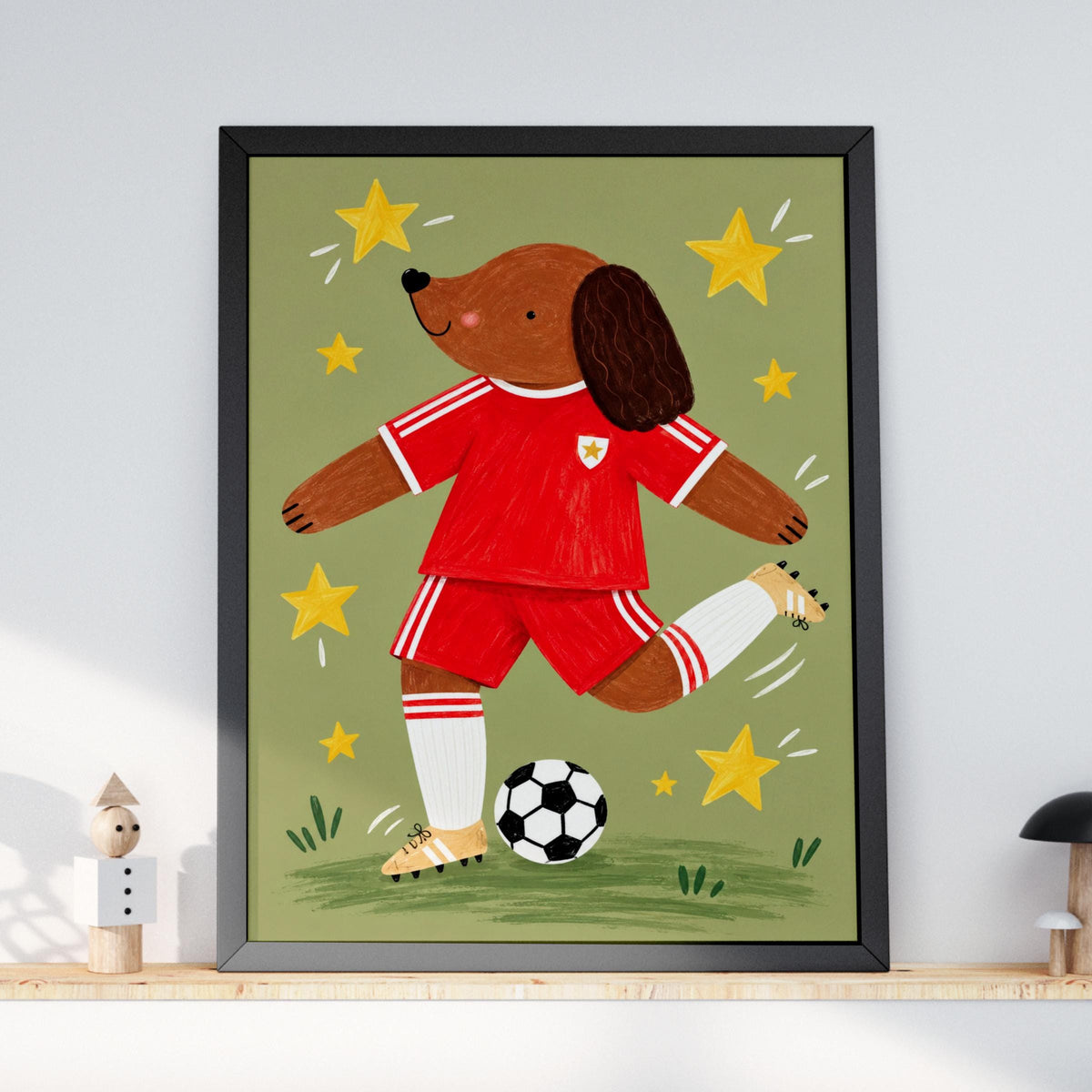 Football Dog Nursery Print, Cute Dog Poster, Red Kit Kids Room Wall Art, Sports Nursery Decor
