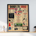 Born in 1986 Poster, 1986 Birthday Gift, Back in 1986 Print, Vintage Newspaper Style Wall Art