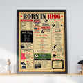 Born in 1996 Poster, 30th Birthday Gift, Personalised Newspaper Style Print, Retro Wall Art Memories