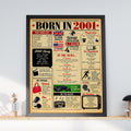 Born in 2001 Poster, 25th Birthday Gift, Vintage Newspaper Style Wall Art, UK Facts Print