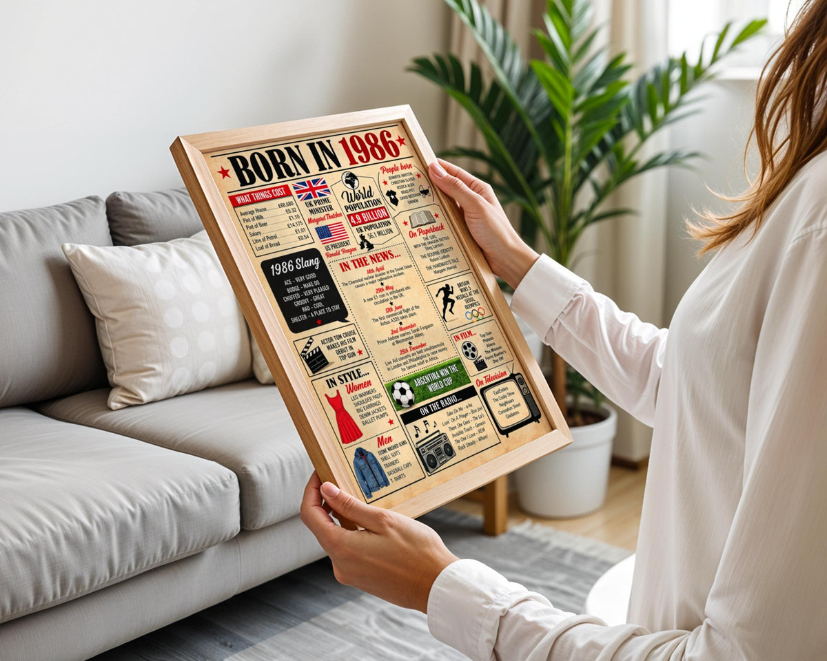 Born in 1986 Poster, 1986 Birthday Gift, Back in 1986 Print, Vintage Newspaper Style Wall Art