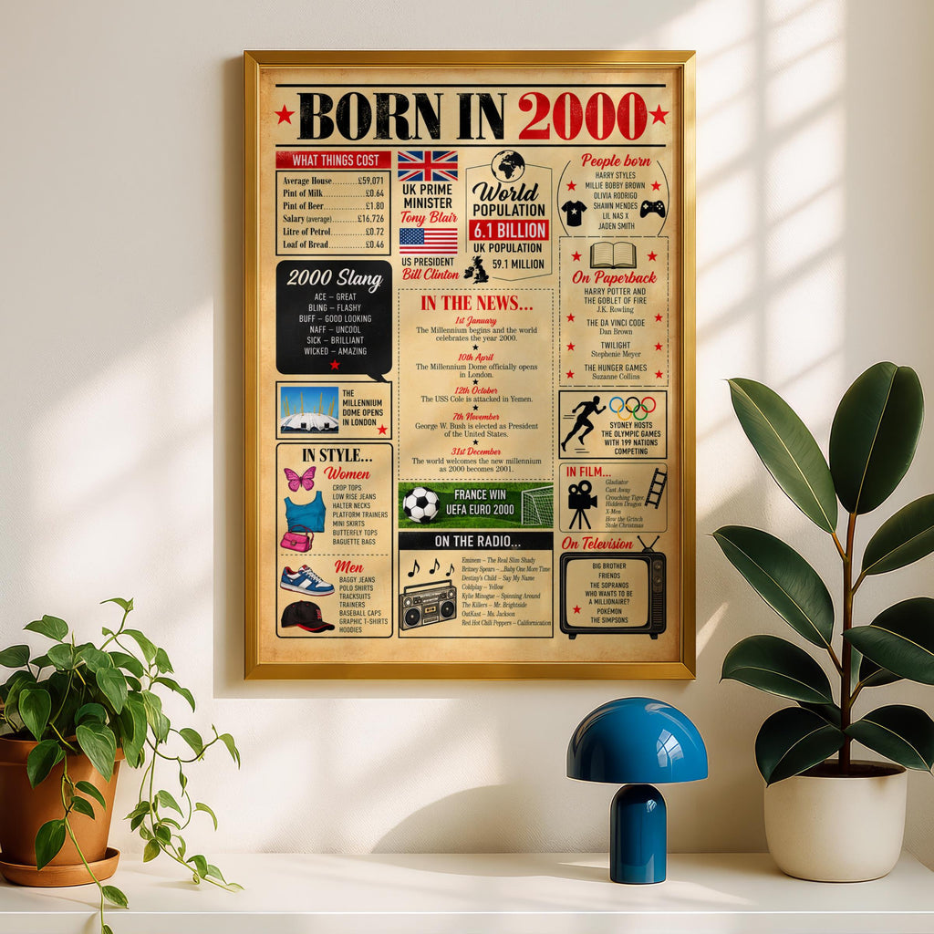 Born in 2000 Poster, 26th Birthday Gift, Year You Were Born Print, 2000 Facts Wall Art