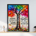 Teamwork Together Quote Poster, Rainbow Tree Wall Art, Inspirational Office Print, Colourful