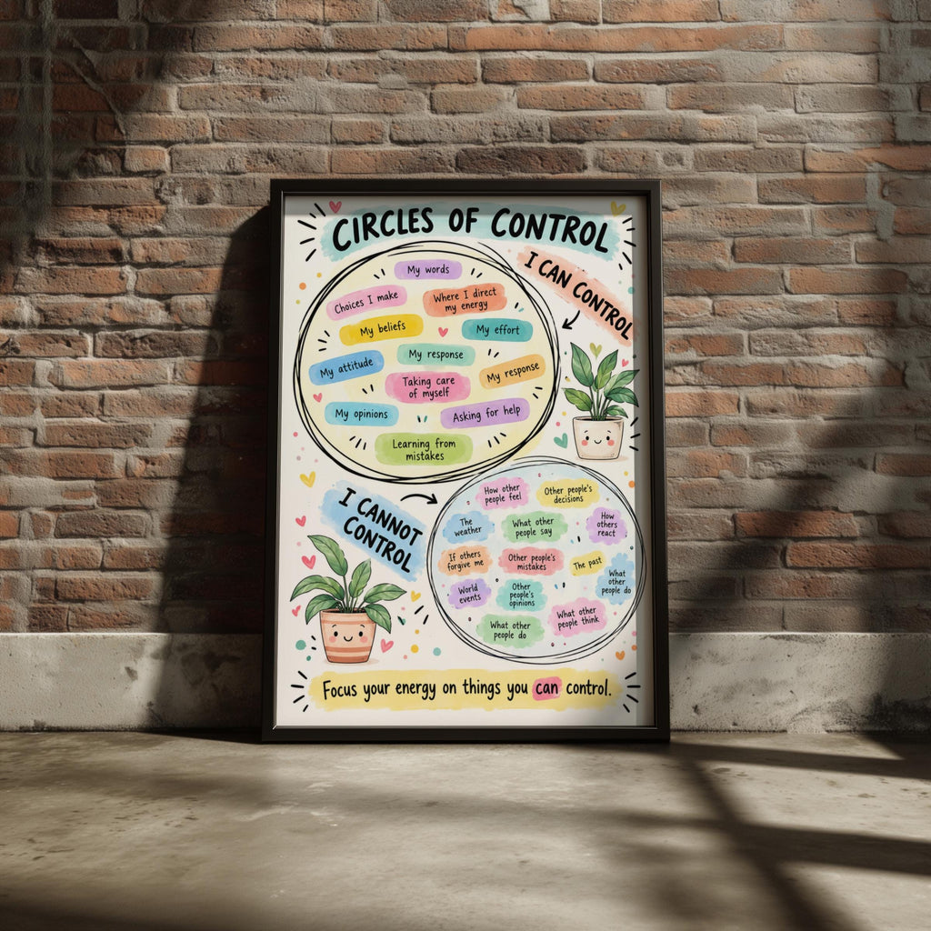 Circles of Control Poster, Mindfulness Wall Art, Anxiety Kids Classroom Print, Mental Health Decor