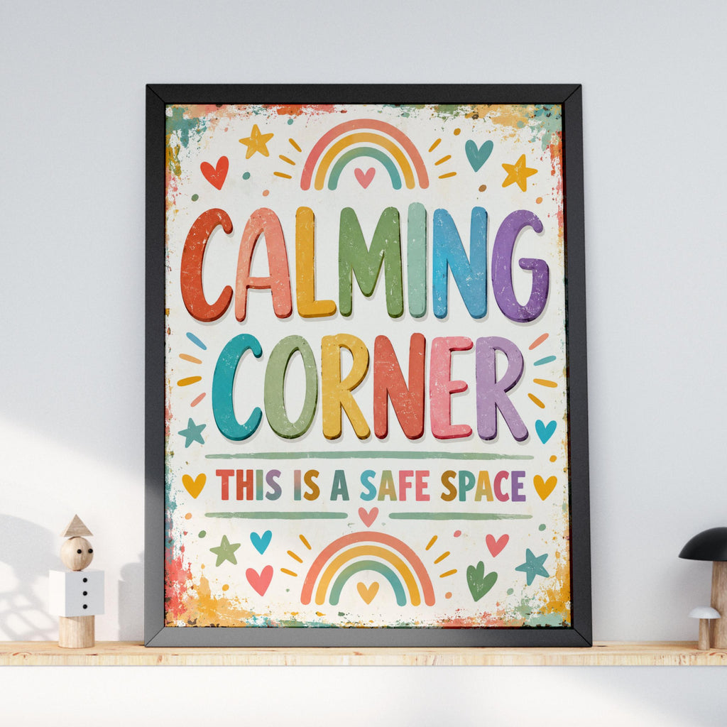 Calming Corner Safe Space Poster, Rainbow Classroom Print, Kids Wall Art, Teacher Gift