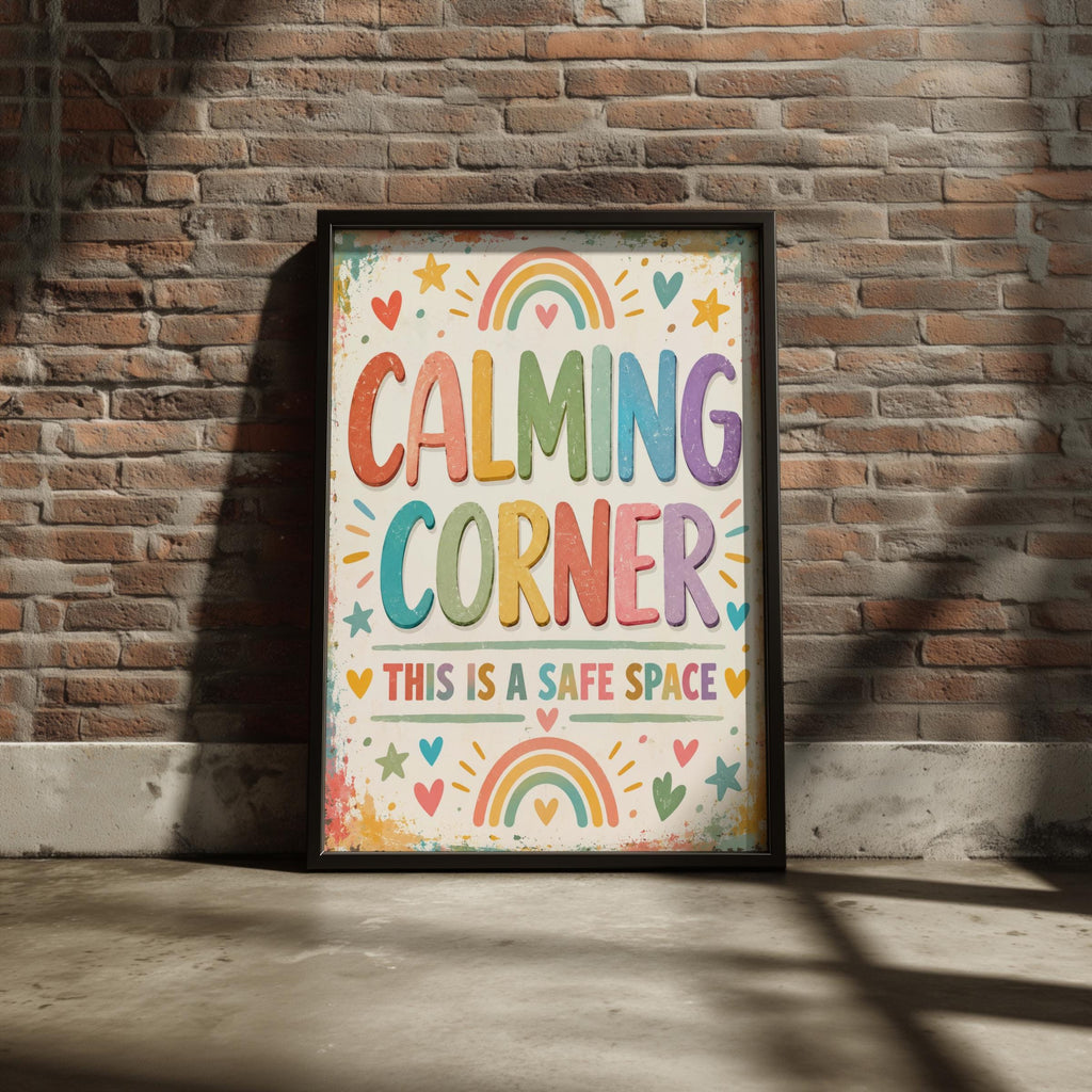Calming Corner Safe Space Poster, Rainbow Classroom Print, Kids Wall Art, Teacher Gift