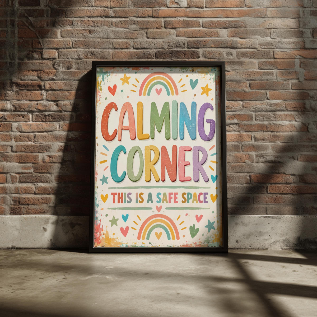 Calming Corner Safe Space Poster, Rainbow Classroom Print, Kids Wall Art, Teacher Gift