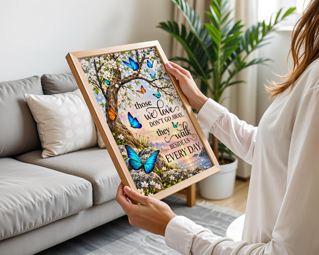 Those We Love Don't Go Away Memorial Butterfly Blossom Tree Bereavement Wall Art Print