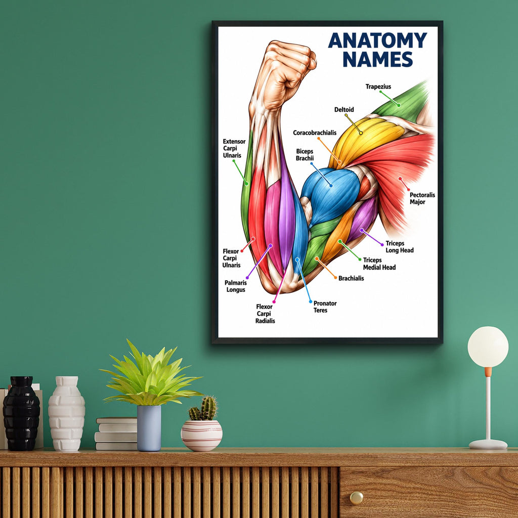 Arm Muscles Anatomy Poster, Muscle Names Chart, Biceps Triceps Deltoid, Medical Education Wall Art