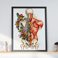 Floral Anatomy Poster, Skeleton and Muscle Back Art Print, Watercolour Botanical Anatomical Wall Art