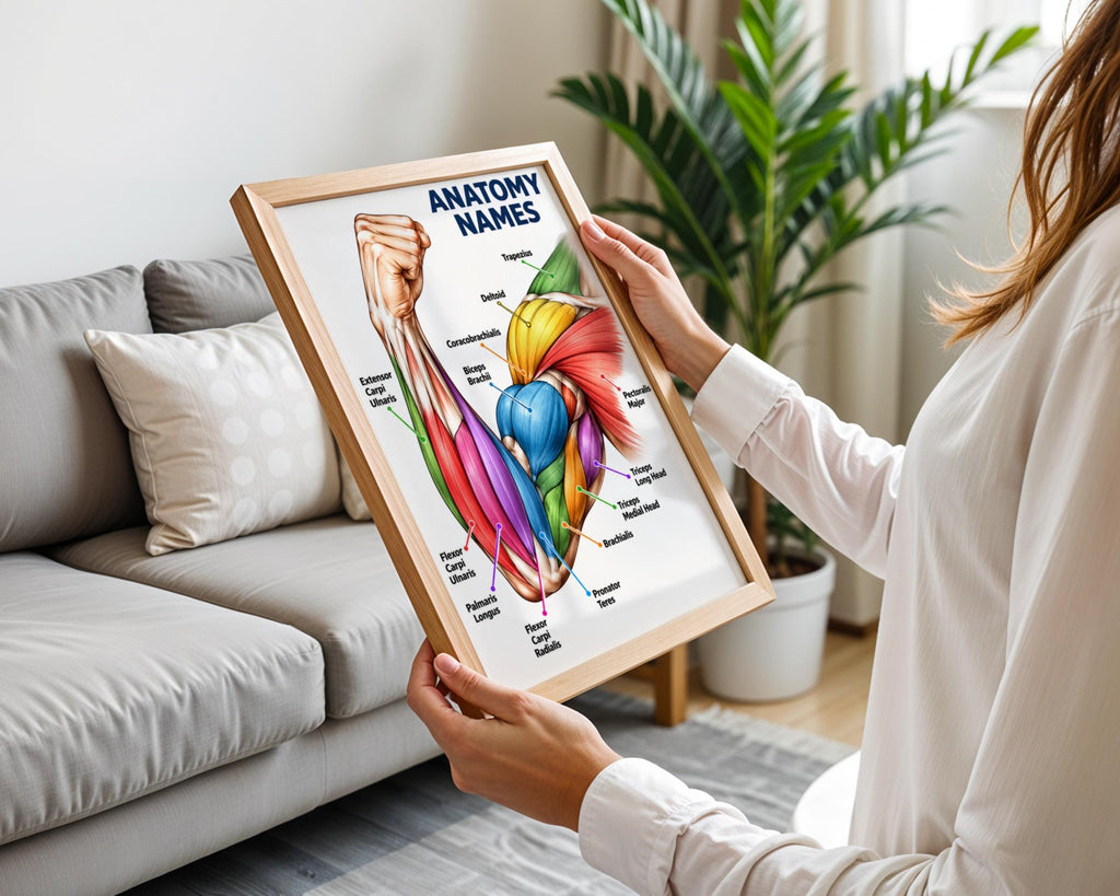 Arm Muscles Anatomy Poster, Muscle Names Chart, Biceps Triceps Deltoid, Medical Education Wall Art