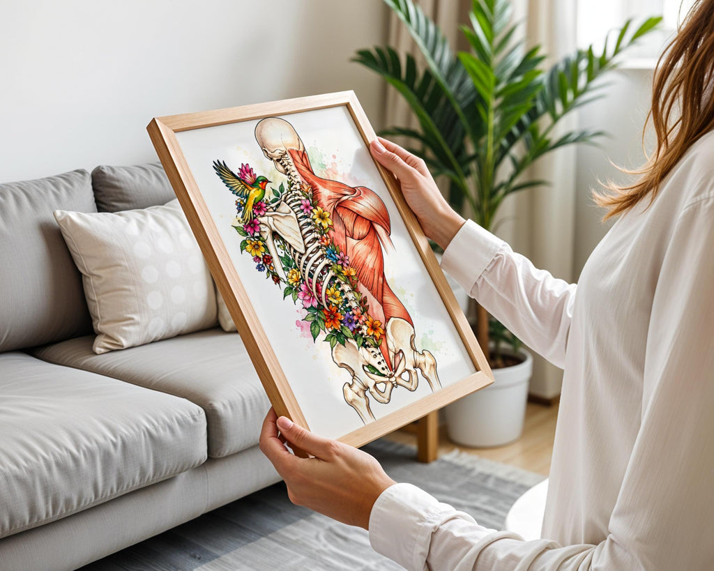 Floral Anatomy Poster, Skeleton and Muscle Back Art Print, Watercolour Botanical Anatomical Wall Art