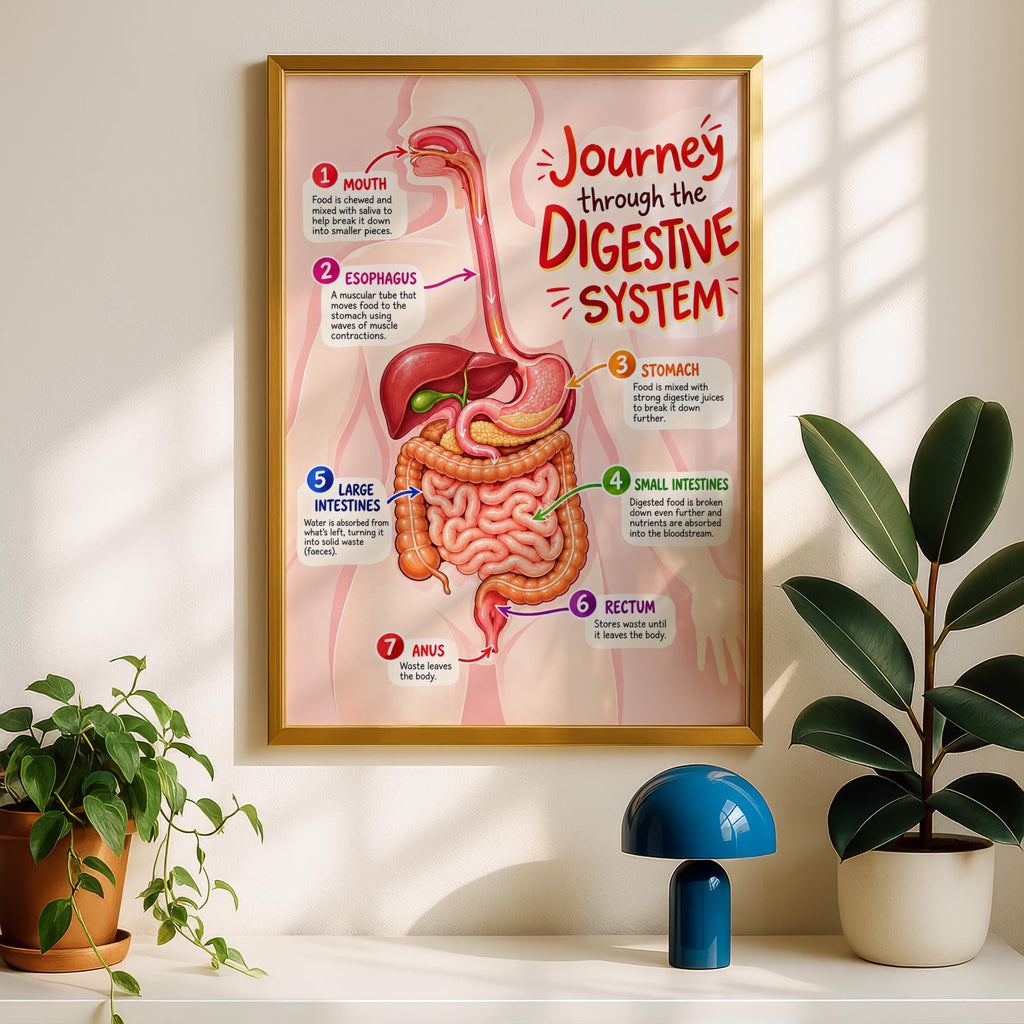 Digestive System Poster, Human Anatomy Educational Wall Art, Biology Classroom Chart, Science Print