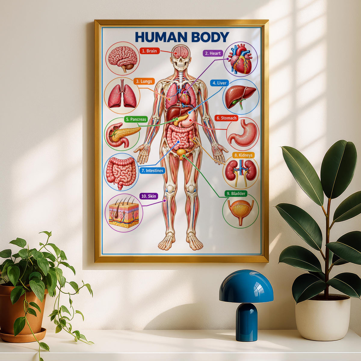 Human Body Anatomy Poster, Educational Organs Chart, Classroom Science Wall Art, Biology Print