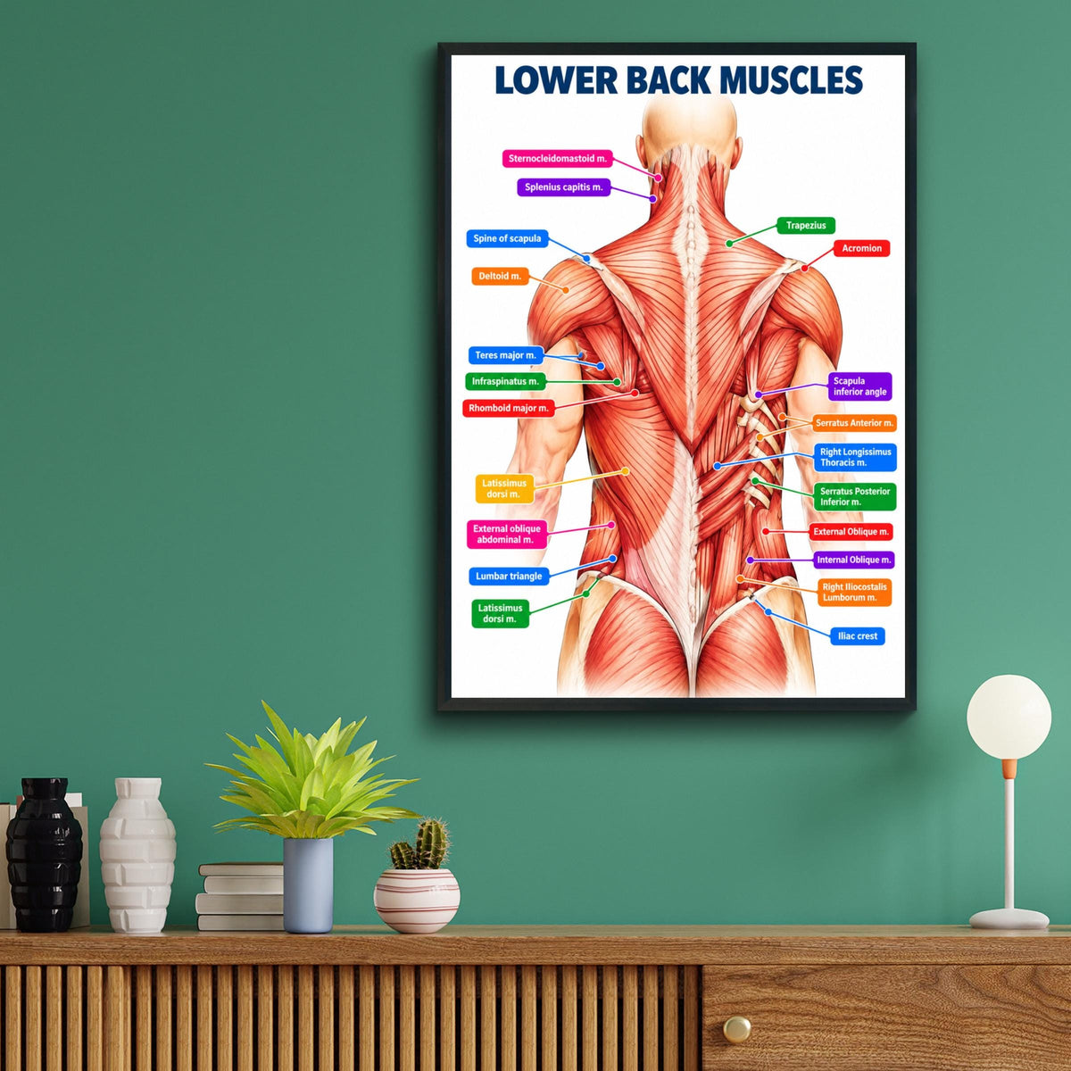 Lower Back Muscles Anatomy Poster, Human Muscle Chart, Physiotherapy Clinic Wall Art, Gym Decor