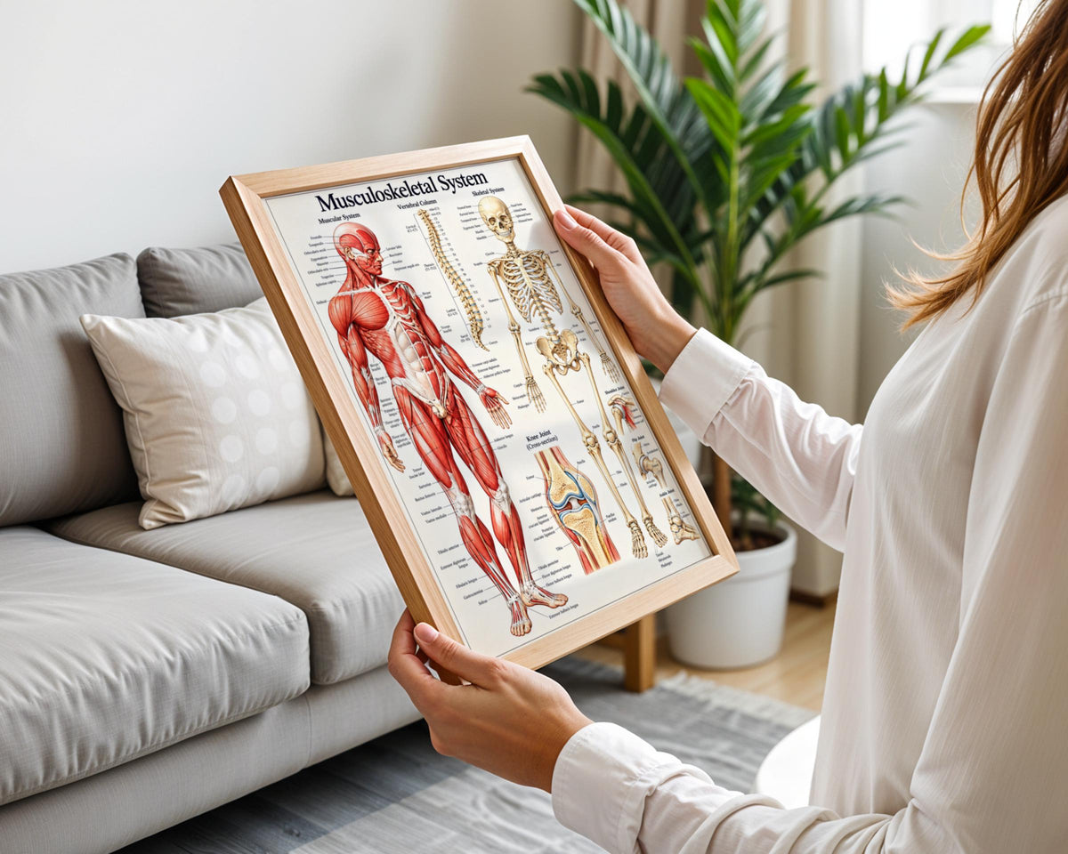 Musculoskeletal System Anatomy Poster, Human Muscle and Skeleton Chart, Medical Wall Art Print