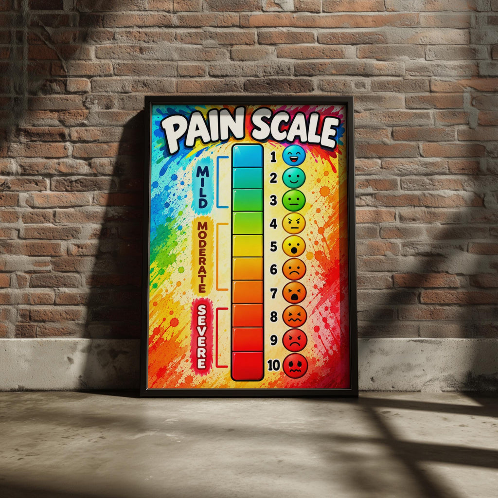 Pain Scale Poster, Colourful Pain Chart with Faces 1-10, Medical Office Wall Art, Nurse Print