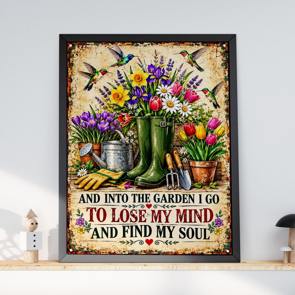 Garden Quote Floral Vintage Print, Hummingbird Botanical Wall Art, Gardener Gift Poster