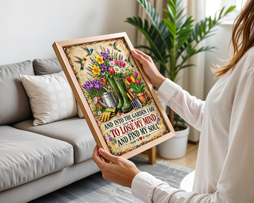 Garden Quote Floral Vintage Print, Hummingbird Botanical Wall Art, Gardener Gift Poster