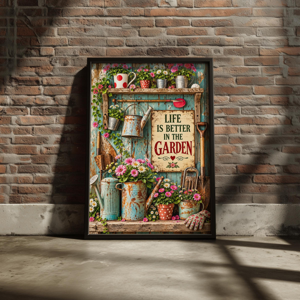 Life Is Better In The Garden Poster, Vintage Rustic Floral Wall Art, Gardening Gift Print