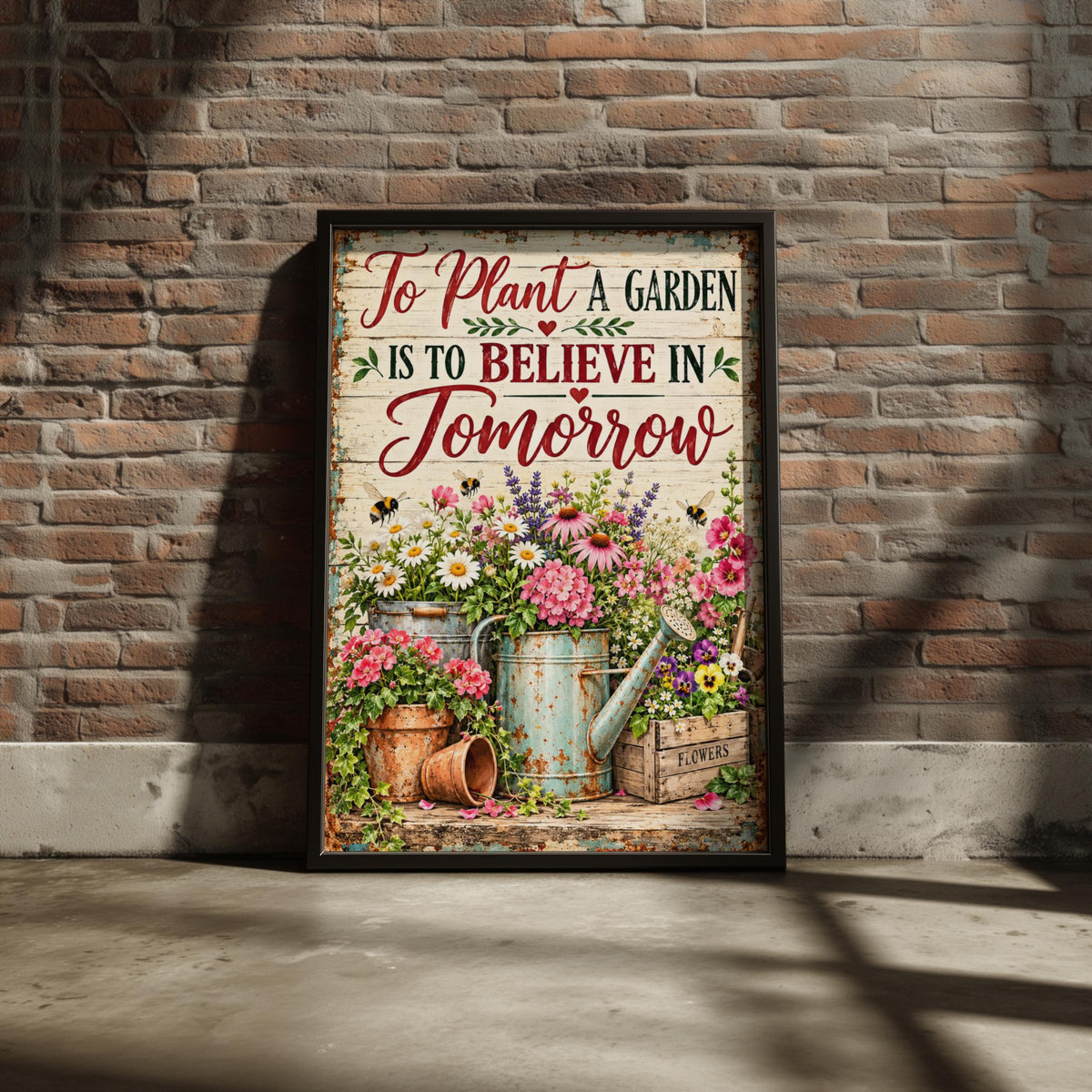 Garden Quote Wall Art Print, Floral Vintage Rustic Poster, Wildflower Bee Cottage Gift