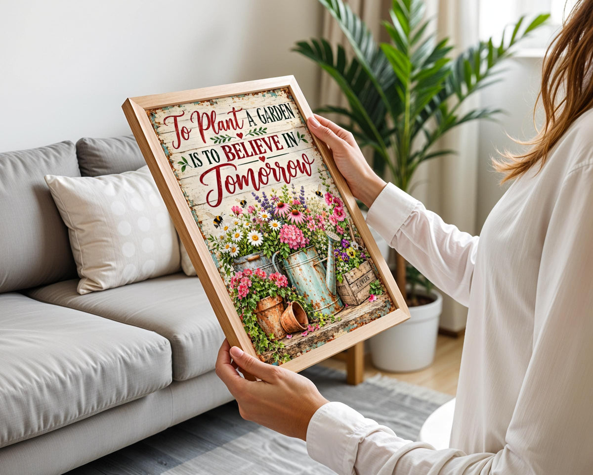 Garden Quote Wall Art Print, Floral Vintage Rustic Poster, Wildflower Bee Cottage Gift
