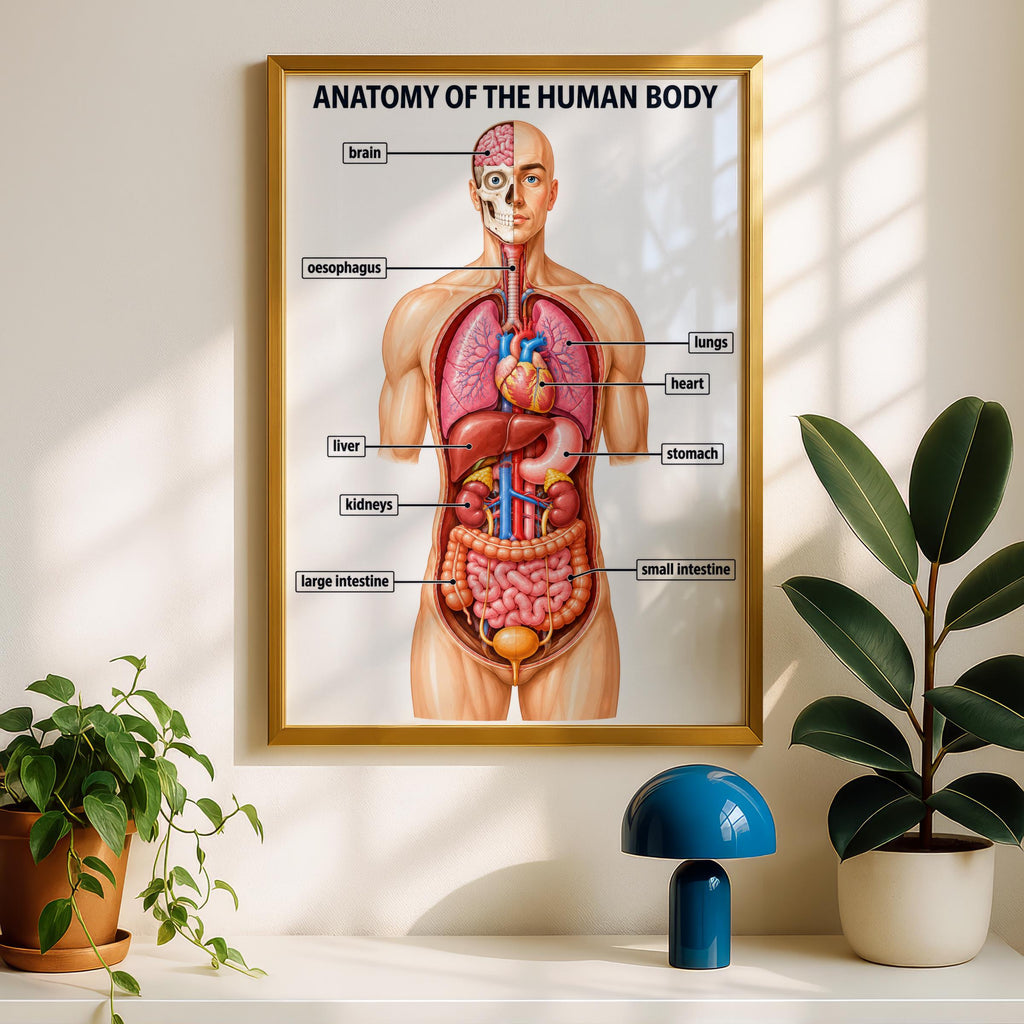 Human Anatomy Poster, Educational Body Organs Chart, Medical Classroom Wall Art, Science Print